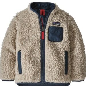 Patagonia Retro-X Sherpa Fleece Jacket 2T Natural Off-White Navy Trim VGUC